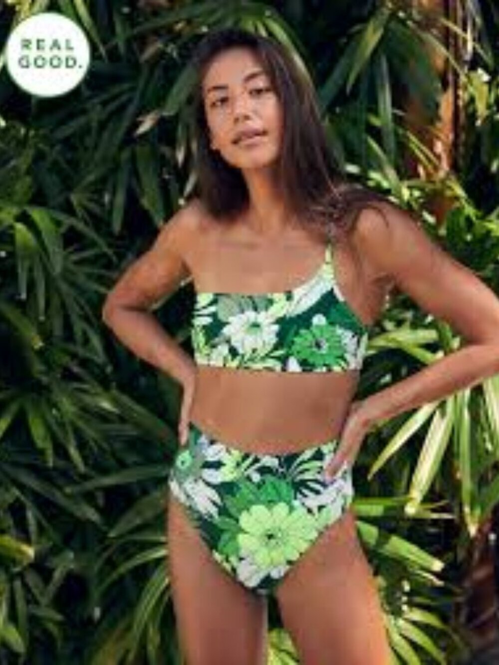 Aerie Tropical Neon Green Bikini Set Bandeau Top S High Cut Cheeky Bottom M